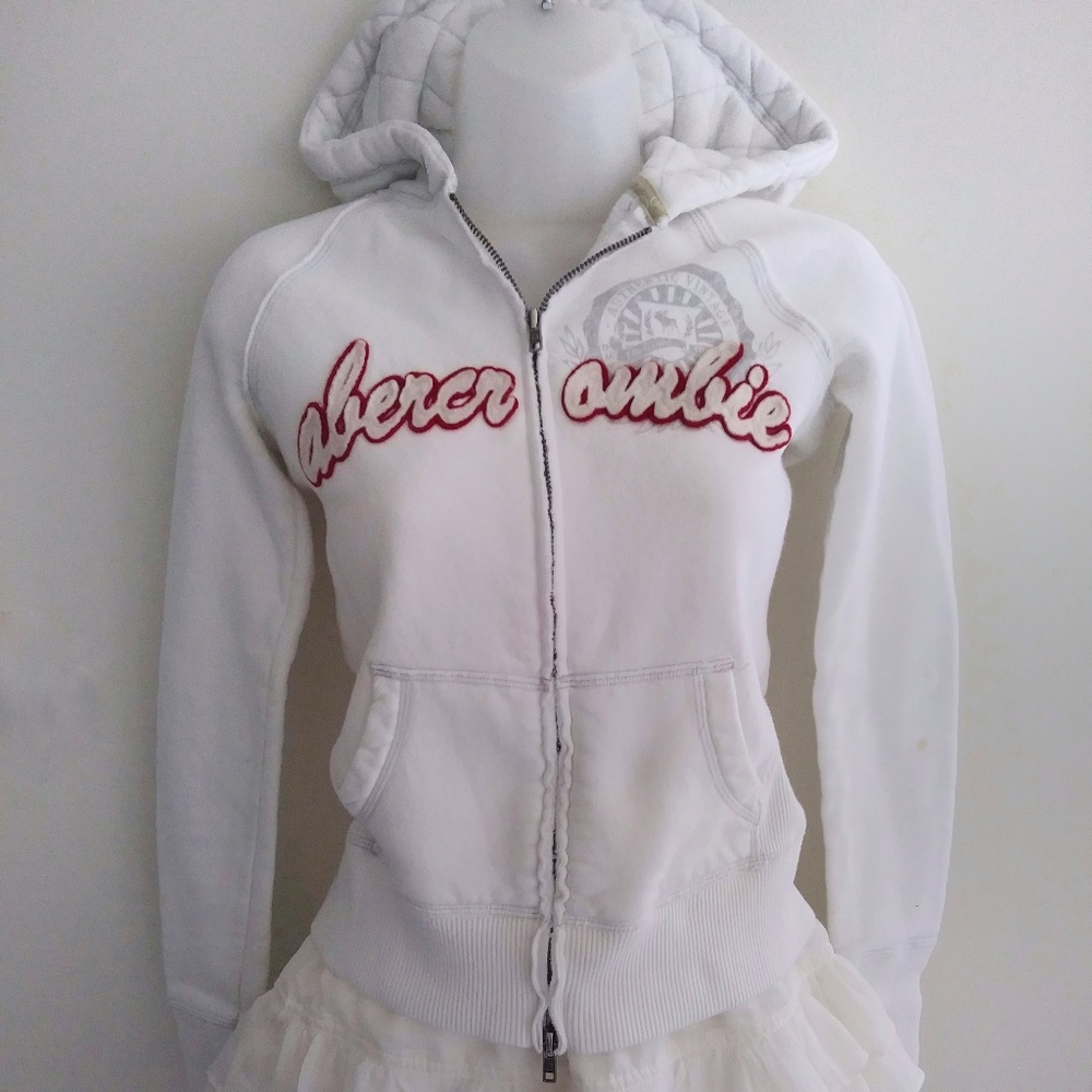 Abercrombie white red hoodie quilted jacket A&F